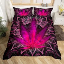 Cannabis Leaf Bedding Set Purple Marijuana Decor Comforter Cover Boho Exotic Mar - £54.52 GBP