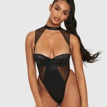 NWT Fredrick Of Hollywood Bexley Satin &amp; Fishnet Teddy Size Large Black ... - $18.80