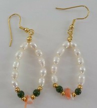 Hawaiian Teardrop Earrings White Green Coral Gold Color Fishook Fashion Jewelry - £11.98 GBP