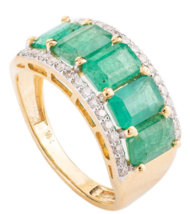 18k Yellow Gold Five Stone Emerald Diamond Engagement Band Ring for Women - £1,249.02 GBP