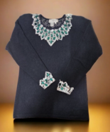 Outlander Black Silk Angora Green Silver Sequined Pullover Sweater Sz M ... - $66.30 CAD