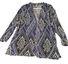 Chicos Travelers Sz XL (3) Open Front Crinkle Cardigan Top Paisley Royal Blue  - £15.68 GBP