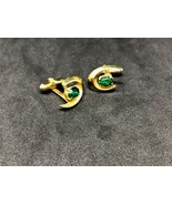 Vintage Gold Tone Crescent Moon And Green Gemstone Cuffllinks - £13.96 GBP