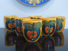 Vintage WAECHTERSBACH Golden Yellow Cups with Pear and Apple Motif Design - £62.29 GBP