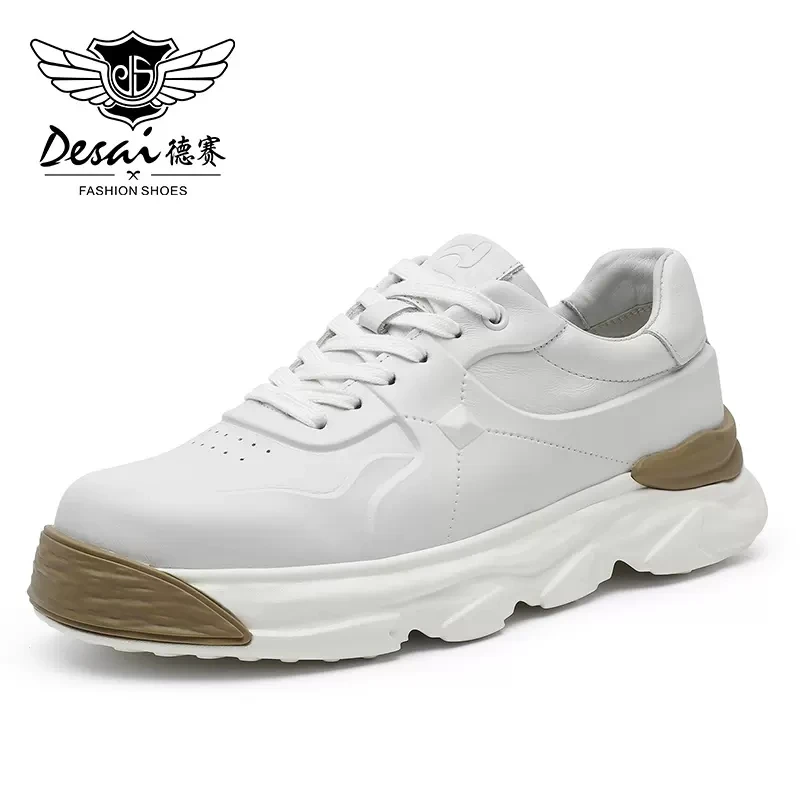 Casual Sneakers Brand Genuine Leather Thick Bottom Shoes For Men Male Sp... - £113.85 GBP