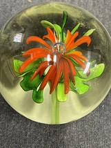 Vintage Hand Blown Art Glass Orange Flower Paperweight - £19.36 GBP