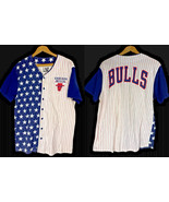 Chicago Bulls Jersey Shirt Mens Size L Button Up Knit Stars Stripes Flag... - $74.58