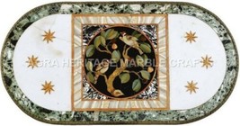 4&#39;x2&#39; White Marble Conference Table Top Bird Mosaic Inlay Outdoor Decor H5122 - £1,219.35 GBP