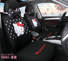 Hello Kitty Cartoon Car Seat Covers Set Universal Car Interior Black Wit... - $169.99