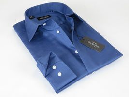 Men Mondego 100% Soft Cotton Dress Business shirt B300 French Blue Herringbone image 3