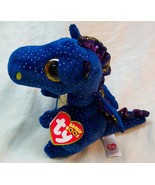 TY Beanie Boos BIG EYED SAFFIRE BLUE &amp; GOLD DRAGON 5&quot; Plush STUFFED ANIM... - £12.78 GBP