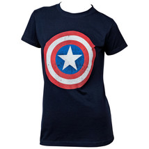 Captain America Distressed Shield Symbol Women&#39;s T-Shirt Blue - $28.98+