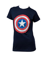 Captain America Distressed Shield Symbol Women&#39;s T-Shirt Blue - £22.82 GBP+