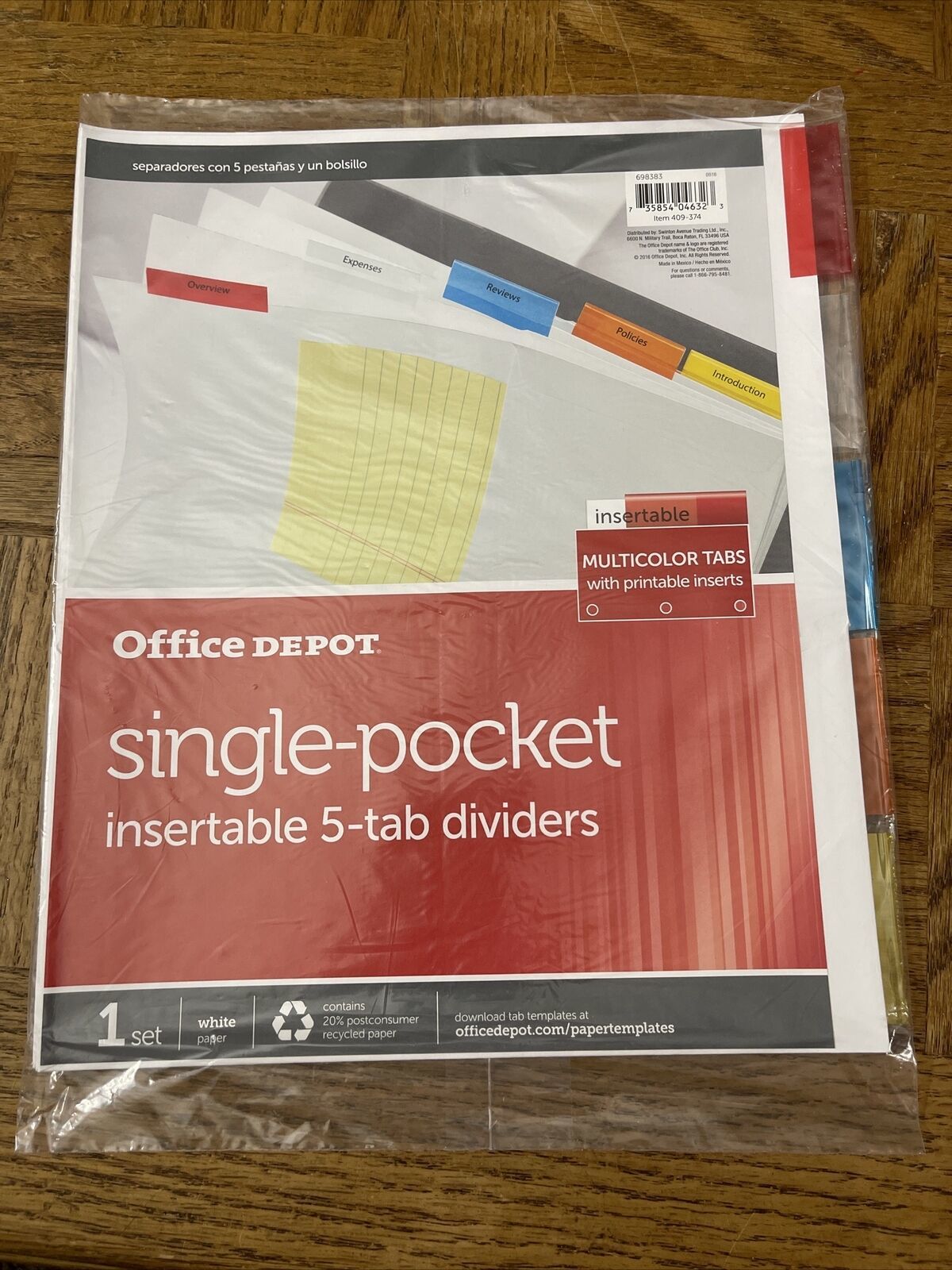 Office Depot Single Pocket Insertable 5-tab Dividers - $7.80