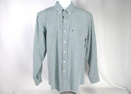 IZOD Button-Down Dress Shirt Men&#39;s Sz L  Business Casual w/ Green Check Pattern - £15.13 GBP