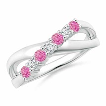 ANGARA Round Pink Sapphire and Diamond Crossover Ring for Women in 14K Gold - £717.04 GBP
