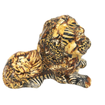 La Vie Safari Collection Glazed Ceramic Lion Decoupage African Patchwork... - $47.49
