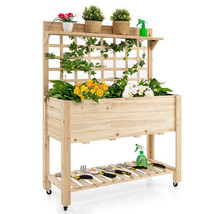 Wooden Raised Garden Bed with Wheels Trellis and Storage Shelf - Color: ... - £133.20 GBP
