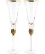 Champagne Flutes Set Of 2 Glassware Drinking Glasses Stemmed Wine Gold R... - £32.86 GBP