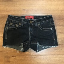 Zandi Girl Short Stretch Size 3 Dark Wash Booty Shorts Flap Button Pockets Cute - £13.14 GBP