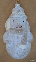 Vintage Mold Blown Frosted White Snowman Christmas Ornament 6&quot; - $16.24