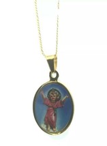 Divino Niño Oval Medal Pendant Necklace Stainless Steel 14k Gold Plated ... - $242.71 MXN