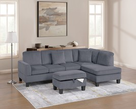 Oakham 3-Piece Dark Gray Corduroy Sectional Sofa Set with Storage Ottoman - $1,099.00