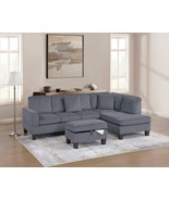 Oakham 3-Piece Dark Gray Corduroy Sectional Sofa Set with Storage Ottoman - $1,524.76 CAD