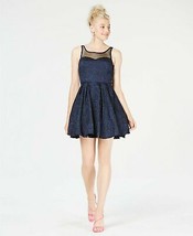 Trixxi Juniors Illusion and Rose Textured Fit and Flare Dress, Size 9/Blue - $37.00