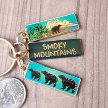 Smokey Mountains Bears Gold-Toned Domed Metal Keyring Keychain - North Carolina - £6.27 GBP