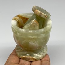 0.68 lbs,  2.2&quot;x2.5&quot;, Natural Green Onyx Crystal Pestle and Mortar Handmade, B32 - £13.91 GBP