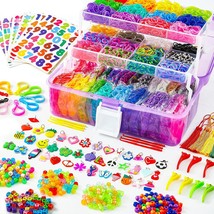 17500+ Rubber Loom Bands With 3 Layer Container, 28 Colors, 600 S-Clips, 352 Bea - £37.65 GBP