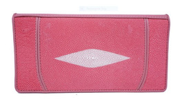 Genuine Stingray Skin Leather Long Bifold White Pearl Eye Line Women Wallet Pink - £65.94 GBP