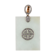 Large Retro 14k gold Jade pendant with diamonds - $519.75