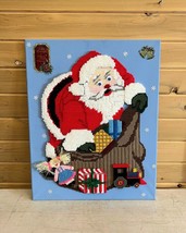 Santa Claus Christmas Vintage Handmade Cross Stitch Canvas Art Wall Decoration - £26.77 GBP