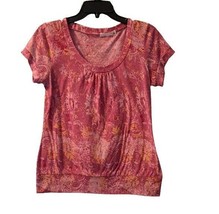Retrology Women&#39;s Red Pink Multi Color Abstract Print Short Sleeve Knit ... - £15.77 GBP