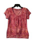 Retrology Women&#39;s Red Pink Multi Color Abstract Print Short Sleeve Knit ... - £15.77 GBP