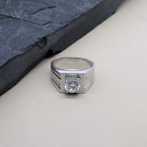 Real  925 Sterling Silver Men's Ring CZ Studded Platinum Finish - £18.98 GBP