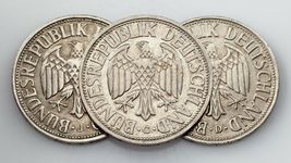 Lot of 3 1950 Germany 1 Mark Coins in XF Condition KM #110 - $63.63