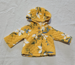 Baby Girl Carters Jacket Newborn Mustard Yellow Button Up Floral Quilted... - $8.00