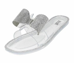 H2K Lucia Silver Fashion Jelly Slides Flip Flops Bow Sandals Bling Open ... - $29.98