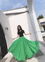 Summer Green Chiffon Maxi Skirt Women Plus Size Swing Chiffon Maxi Skirt