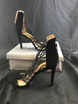 Melly Black Stiletto Open Toe Heels Zipper KG Y3 - $30.55 CAD