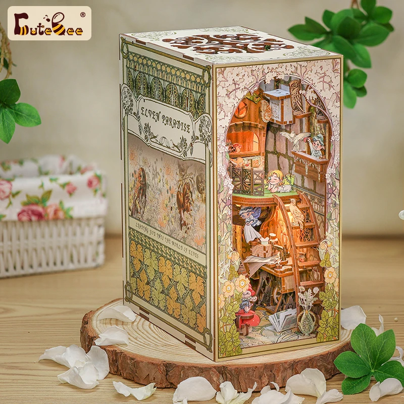 CUTEBEE Gifts Ideas Diy Crafts Book Nook Kit Wooden Doll House with Touch Light - £71.77 GBP