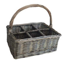 Antique Wash Rectangular 6 Section Cutlery Wicker Basket - £29.25 GBP