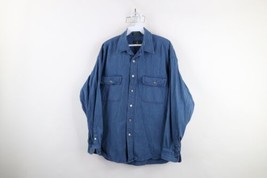 Vintage 90s Streetwear Mens Medium Faded 7.5 oz Denim Striped Button Shirt Blue - $49.45