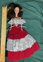 Vintage 1966 Barbie Doll w/ Dark Brown Hair, Blue Eyes, Red Dress-China-Head &#39;91 - $10.00