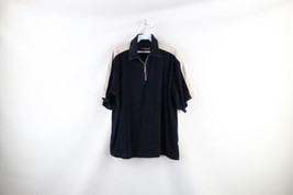 Vintage 90s Streetwear Mens Medium Velour Half Zip Collared Polo Shirt Blue - £54.76 GBP