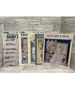 Vintage Counted Cross Stitch Book Lot Baby Bibs Rattles and Gifts - $19.79