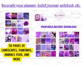 Mini book Purple,50 mini sheets,landscapes,artistic paintings,printable ... - £1.56 GBP